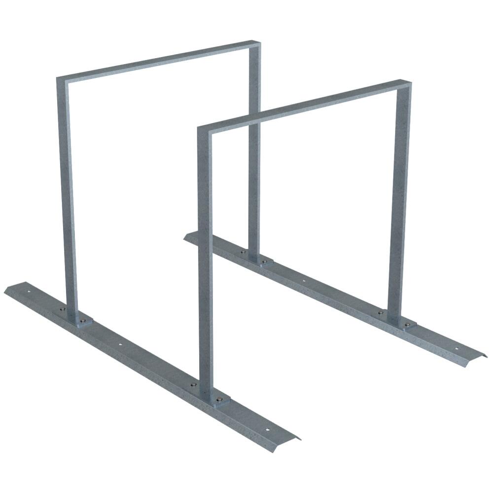 Reihenanlage/Fahrradanlehnbügel mit Schienensystem aus Flachstahl, 50 x 12 mm