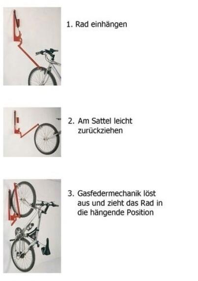 Fahrrad-Wandparker ′Mailand′ mit Liftfunktion, Einstellwinkel 90° - Technische Ansicht: Anwendung