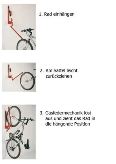 Fahrrad-Wandparker ′Mailand′ mit Liftfunktion, Einstellwinkel 90° - Technische Ansicht: Anwendung