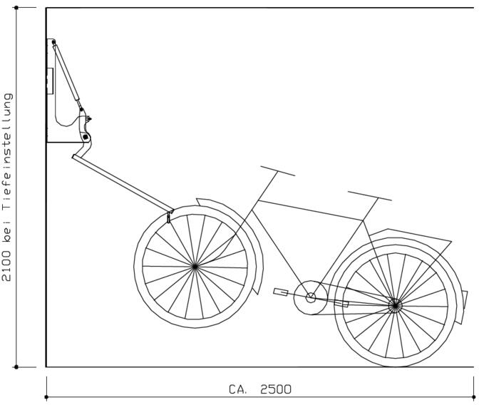 Fahrrad-Wandparker ′Mailand′ mit Liftfunktion, Einstellwinkel 90° - Technische Ansicht: Benötigte