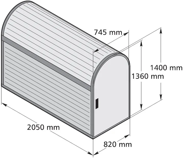 Fahrradgarage/Fahrradbox ′Classy′ (2050x820x1400 mm), ADFC Qualität, komplett montiert - Technische Ansicht: Fahrradgarage/Fahrradbox -Classy- ...