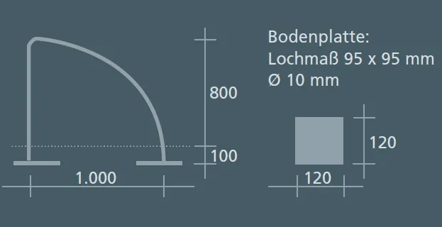 Anlehnbügel ′Cycle′ ø 40 mm aus Stahl, Höhe 800 oder 900 mm - Technische Ansicht: Maße des Anlehnbügel -Cycle- (19603)