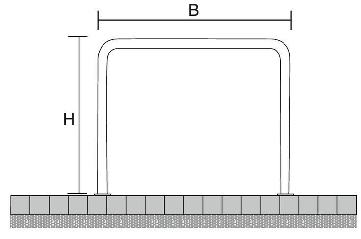 Technische Ansicht: Maße Anlehn-/Absperrbügel -Sylt- zum Aufdübeln (Art. 19797)