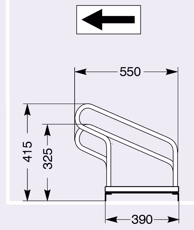 Fahrradständer Typ 2000 und Typ 2000BF, einseitige Radeinstellung, verschraubt, 90° - Technische Ansicht: Seitenansicht