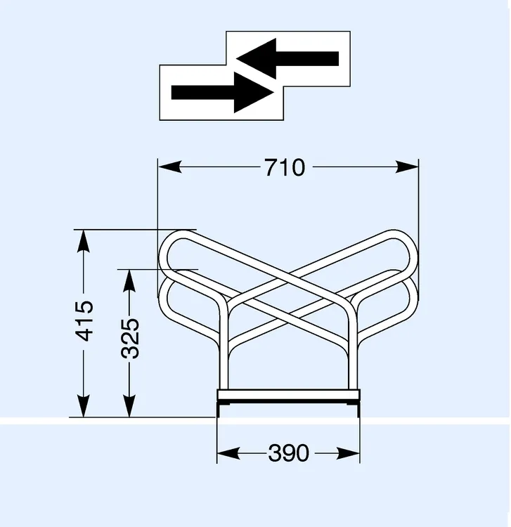 Fahrradständer Bügelparker Typ 2000 und Typ 2000BF, zweiseitige Radeinstellung 90° - Technische Ansicht: zweiseitig