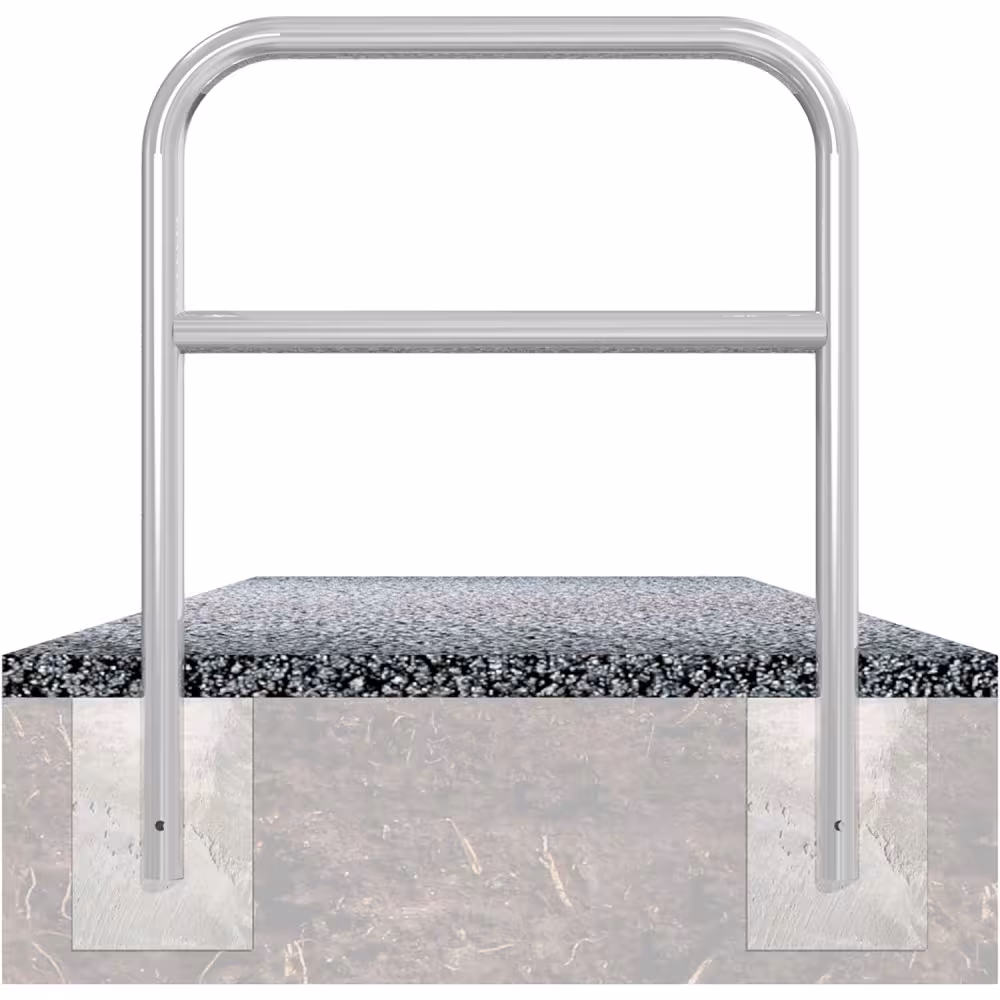 Anlehnb&uuml;gel/Absperrb&uuml;gel &prime;Sylt&prime; &oslash; 60 mm aus Stahl, zum Einbetonieren, mit Querholm, ohne Farbe, gelb/schwarz oder nach RAL