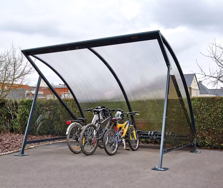 Anwendungsbeispiel: Überdachungssystem -Tent-, einseitig, inkl. Fahrradständer mit 6 Einstellplätzen