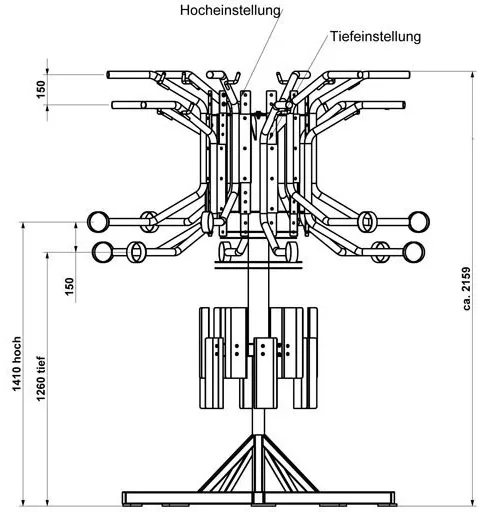 Fahrrad-Karussell ′Tarent′ aus Stahl, mit 12 Einstellplätzen - Technische Ansicht von der Seite: