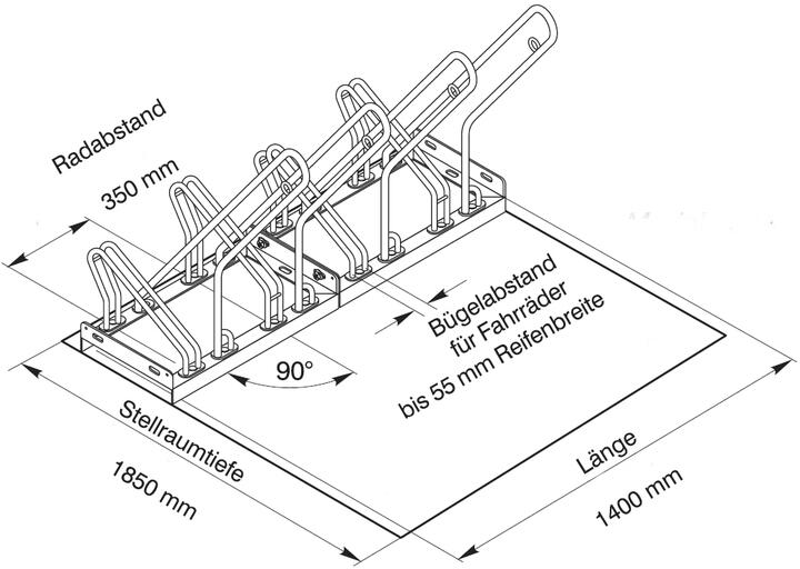 Technische Ansicht: Radabstand, Bügelabstand, Sellraumtiefe und Länge