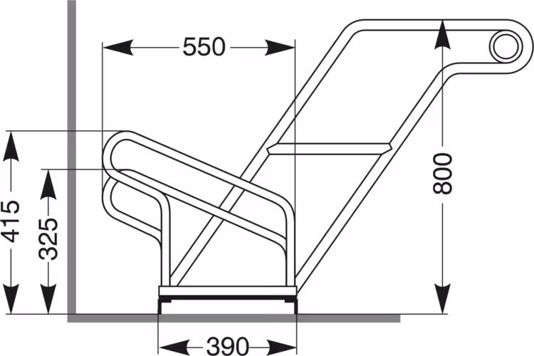 Fahrradständer Anlehnbügel Typ 2600, einseitige Radeinstellung 90° - Technische Ansicht: Seitenansicht
