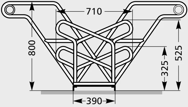 Fahrradständer Anlehnparker Typ 2600 XBF, ADFC Qualität, zweiseitige Radeinstellung - Technische Ansicht: zweiseitige Radeinstellung