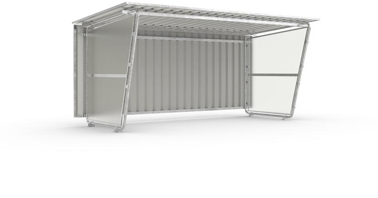 Modellbeispiel: Grundeinheit mit Rückwand aus Trapezblech und transparenter Seitenwand