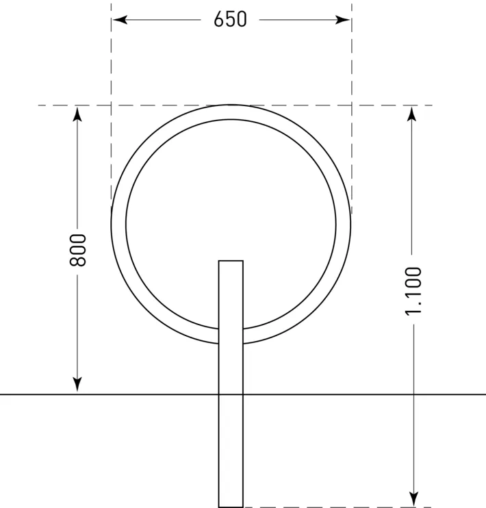 Technische Zeichnung: Anlehnbügel -Giro- zum Einbetonieren oder Aufdübeln (Art. 35731)