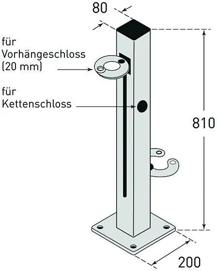 Scooter-Parker ′Two′ aus Stahl, 2 Einstellplätze, höhenverstellbare Einstellung - Technische Ansicht: Scooter-Parker -Two- aus Stahl, 2 ...