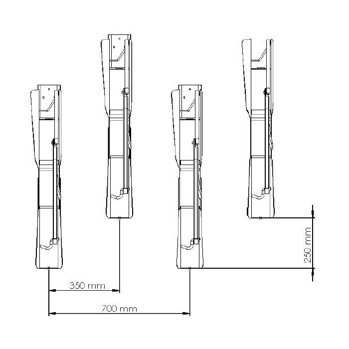 Technische Ansicht: Montage mit Höhenunterschied (Radabstand mind. 350 mm)