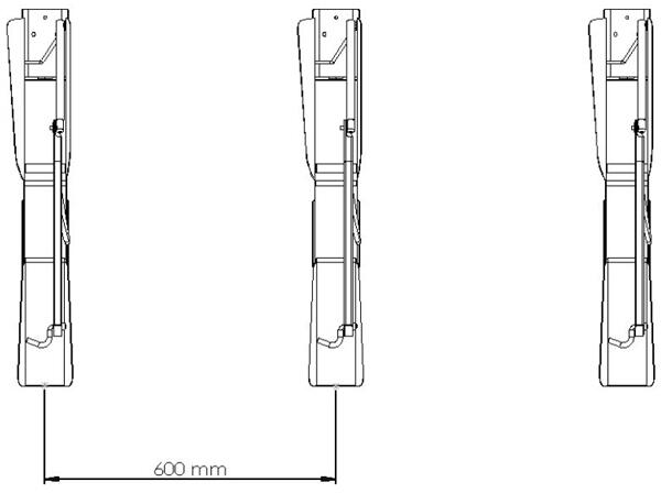 Technische Ansicht: Montage, gleiche Höhe (Radabstand mind. 600 mm)