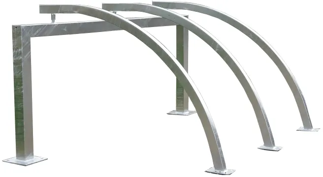 Reihenanlage aus Vierkantrohr mit gebogenen Anlehnbügeln, Höhe 950 mm, zum Aufdübeln - Modellbeispiel: Reihenanlage mit gebogenen Anlehnbügeln ...