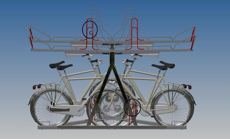 Anwendungsbeispiel: Der Anlehnbügel (durch C markiert) beispielhaft an einem doppelseitigen