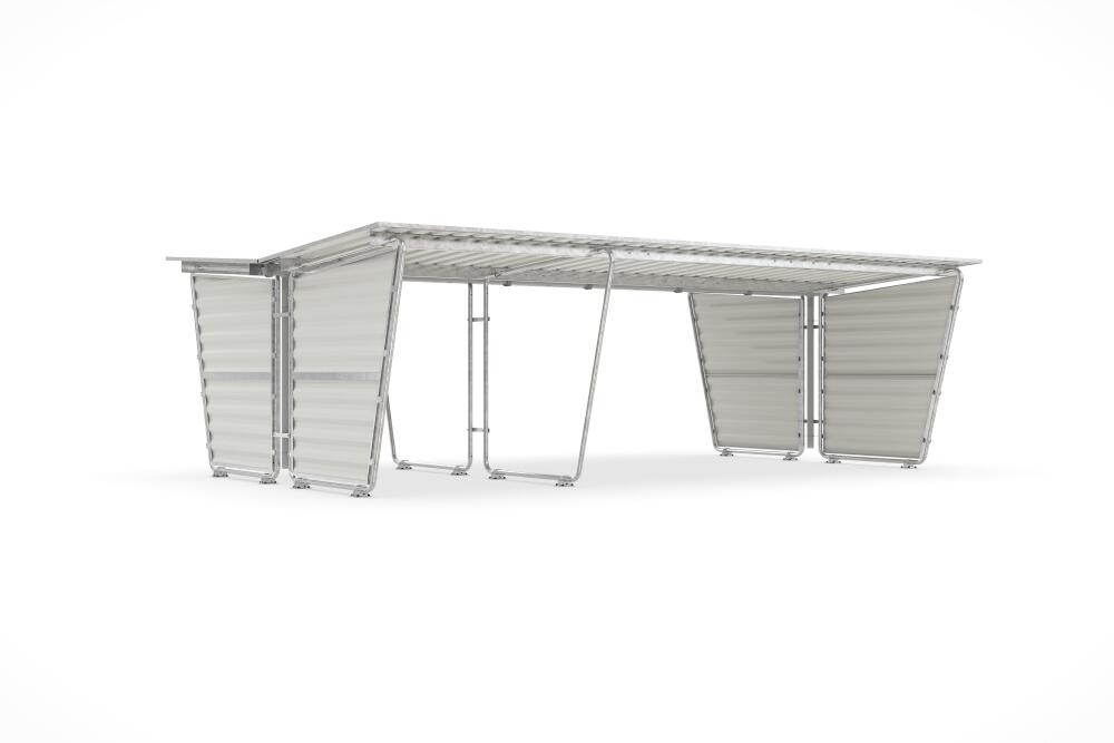 Modellbeispiel: Grundeinheit S26 und Anbaueinheit S29 mit Seitenwänden aus Trapezblech