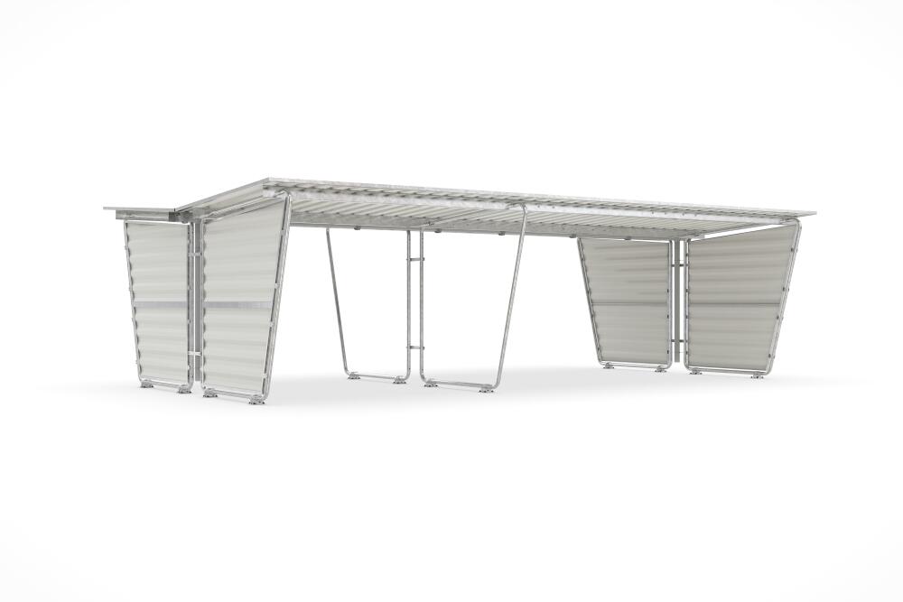 Modellbeispiel: Grundeinheit S27 und Anbaueinheit S29 mit Seitenwänden aus Trapezblech