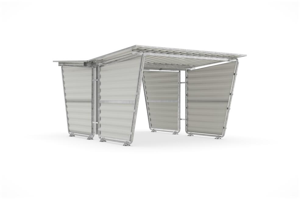 Anbaueinheit ′Siegen S29′ für Überdachungssystem ′Siegen S27′, doppelseitig - Modellbeispiel: Grundeinheit S27 mit Seitenwänden aus Trapezblech