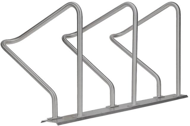 Modellbeispiel: Reihenanlehnbügel -Kalchas- auf Trapezschiene, aus Stahl mit 2 Einstellplätzen