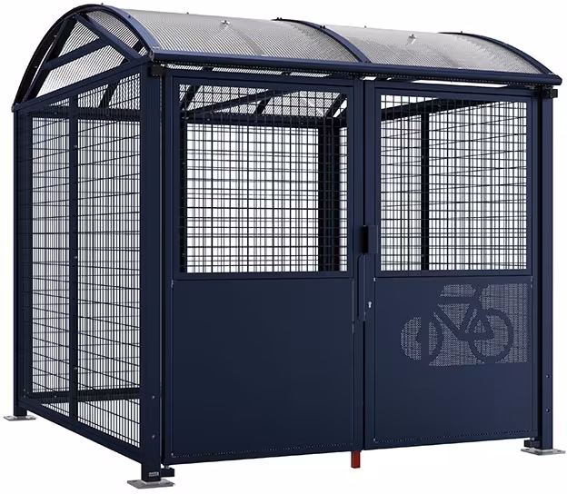 Modellbeispiel: Fahrradüberdachung -Salix Safe- in enzianblau, Stahlgitter beschichtet mit