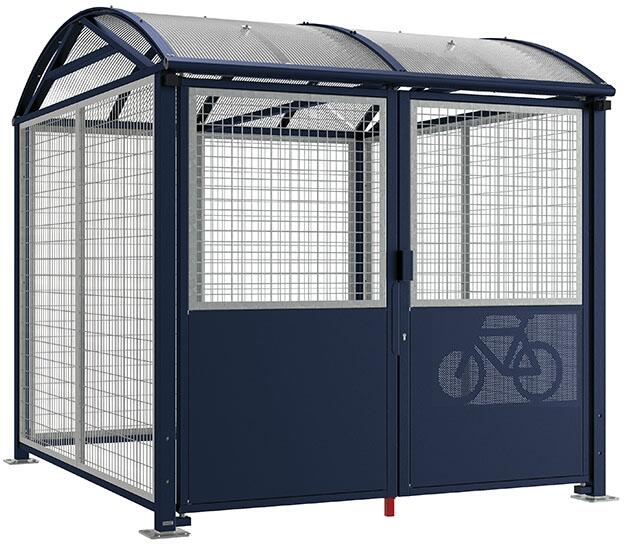 Modellbeispiel: Fahrradüberdachung -Salix Safe- in enzianblau, Stahlgitter feuerverzinkt mit