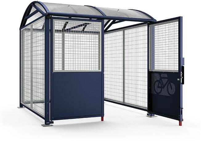Modellbeispiel: Fahrradüberdachung -Salix Safe- in enzianblau, Stahlgitter feuerverzinkt mit