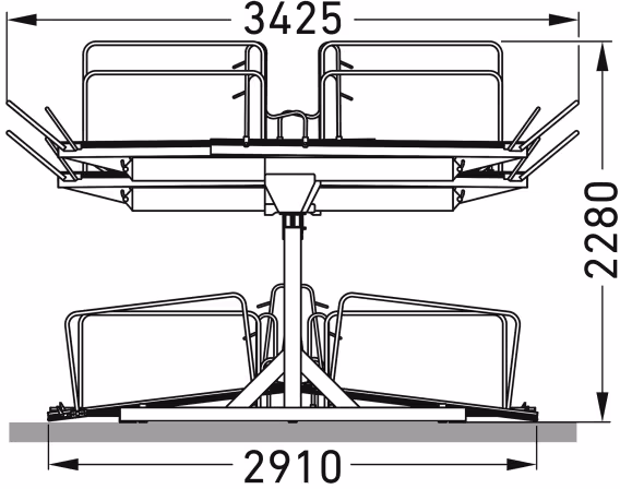 Doppelstockparker ′Lindau II′ doppelseitig mit 500 mm Radabstand und Gasdruckfeder - Technische Zeichnung: Doppelstockparker -Lindau II- ...