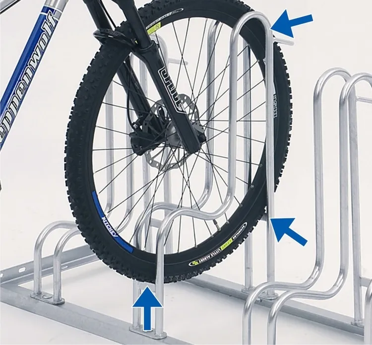 Fahrradständer Standparker Typ 4000, zweiseitige Radeinstellung 90° - Detailansicht: optimierte StandsicherheitExtrem hohe Bügelform