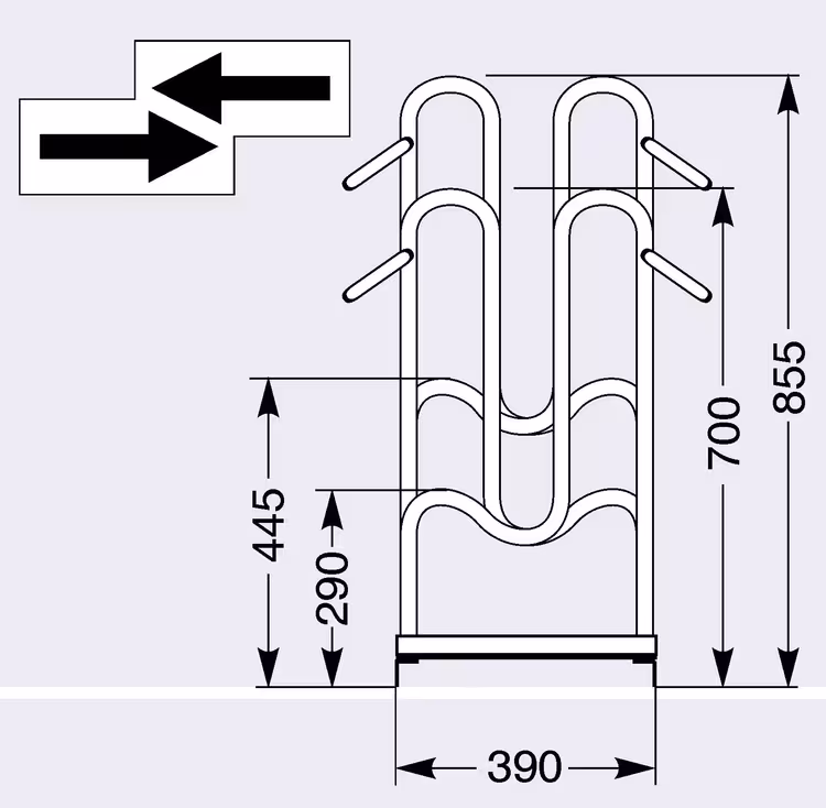 Fahrradständer Standparker Typ 4000, zweiseitige Radeinstellung 90° - Technische Ansicht: zweiseitig