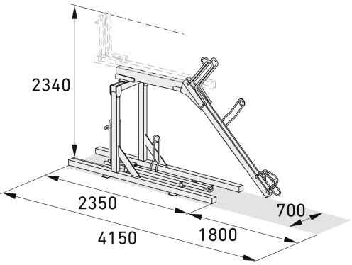 Technische Zeichnung: Doppelstockparker ′Lindau Profi′ einseitig mit 2 Einstellplätzen (Art.