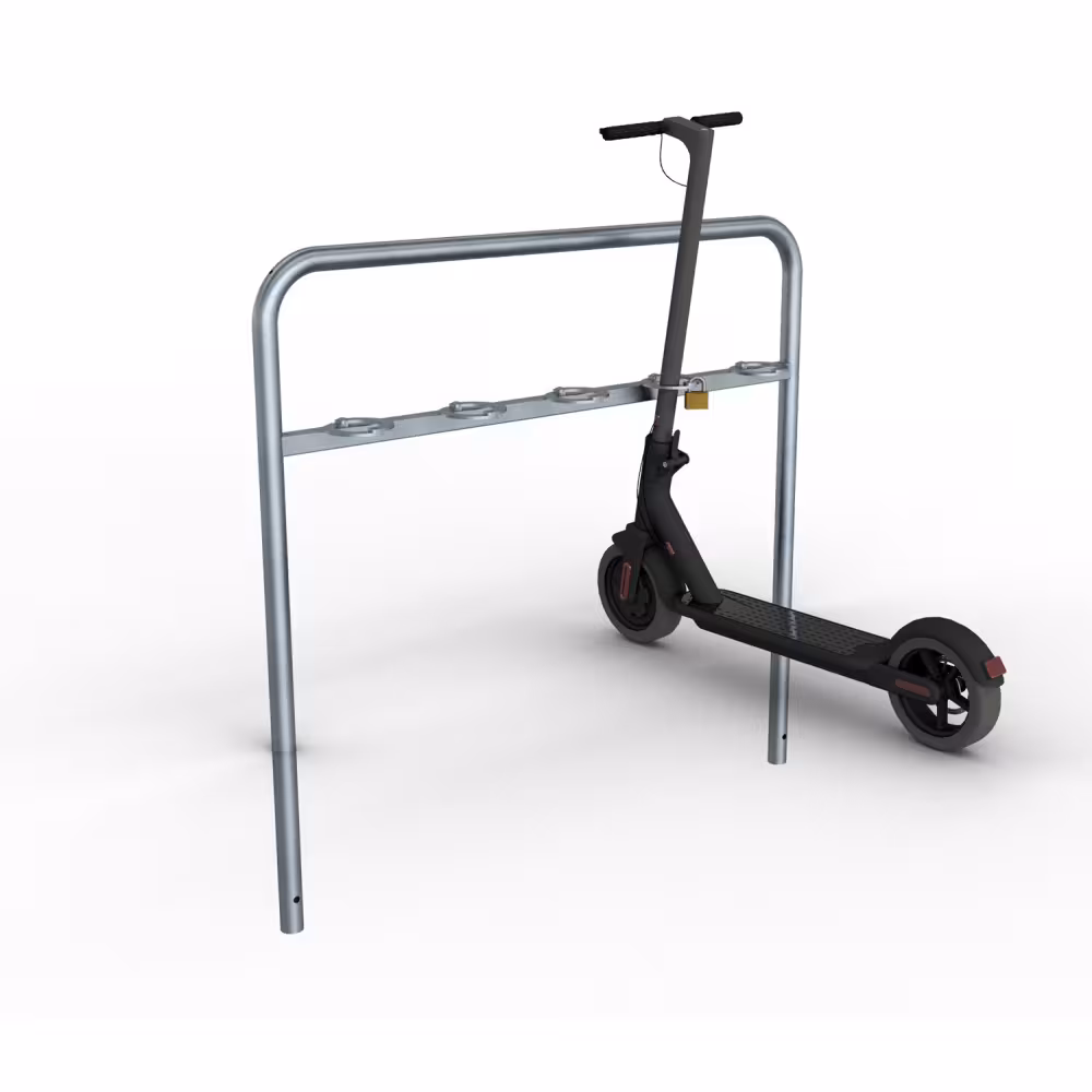 Anlehnb&uuml;gel mit Querholm f&uuml;r Scooter/Roller, verschlie&szlig;bare Halteringe