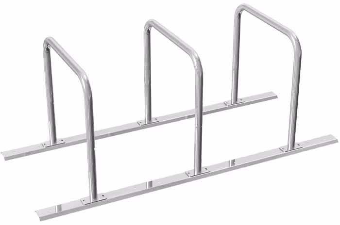 Reihenanlage/Fahrradanlehnbügel mit Schienensystem aus Stahlrohr, ∅ 48 mm - Modellbeispiel: Reihenanlage mit Schienensystem (Art. 423.30)