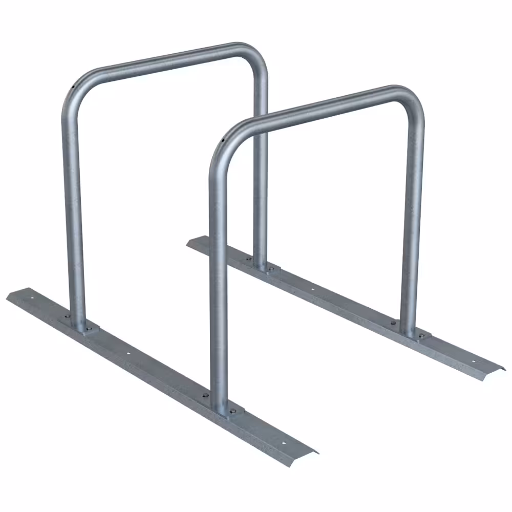 Reihenanlage/Fahrradanlehnb&uuml;gel mit Schienensystem aus Stahlrohr, ∅ 48 mm