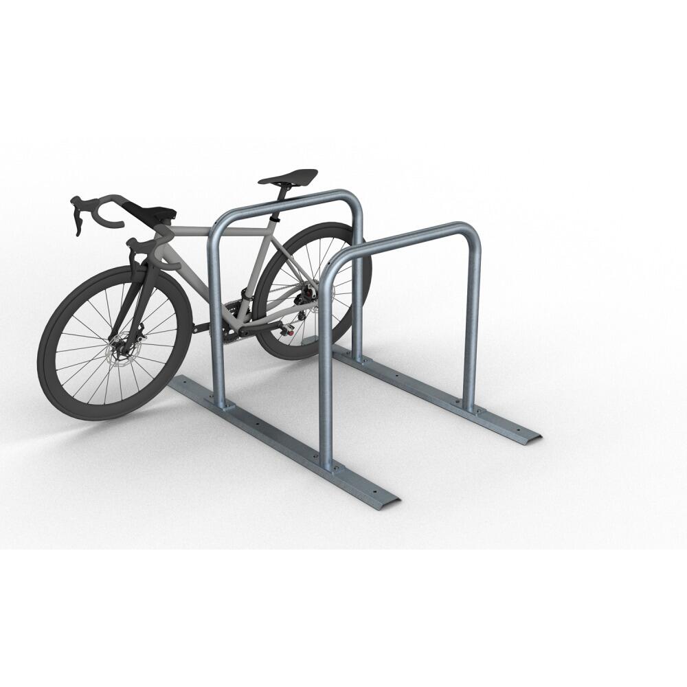 Reihenanlage/Fahrradanlehnbügel mit Schienensystem aus Stahlrohr, ∅ 48 mm