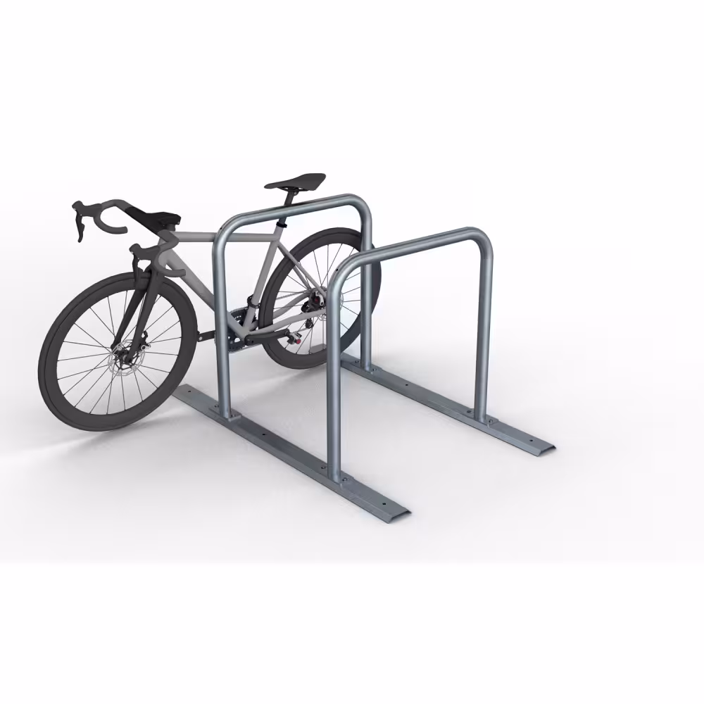 Reihenanlage/Fahrradanlehnb&uuml;gel mit Schienensystem aus Stahlrohr, ∅ 48 mm