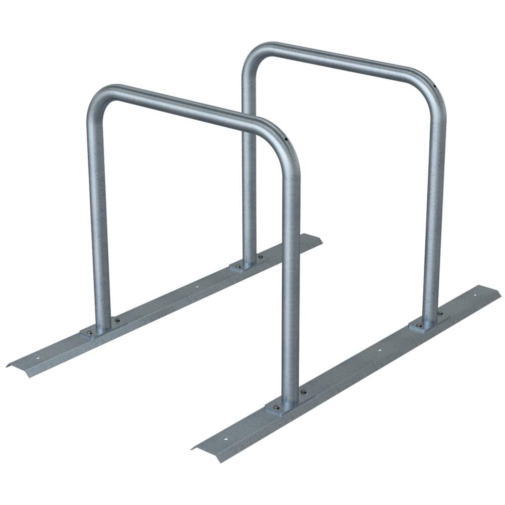 Reihenanlage/Fahrradanlehnbügel mit Schienensystem aus Stahlrohr, ∅ 48 mm