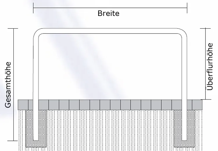 Anlehnbügel/Absperrbügel ′Sylt′ ø 48 mm aus Stahl, ohne Farbe, weiß/rot oder nach RAL - Technische Ansicht: Anlehn-/Absperrbügel -Sylt- zum ...