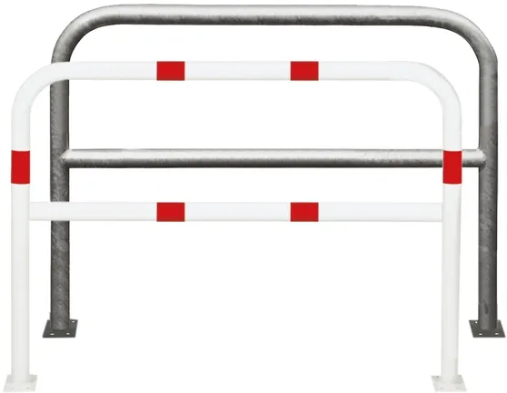 Anlehnbügel/Absperrbügel ′Sylt′ ø 48 mm aus Stahl, Höhe 1000 mm, zum Aufdübeln, weiß/rot oder nach RAL - Modellbeispiele: Anlehn- und Absperrbügel ...