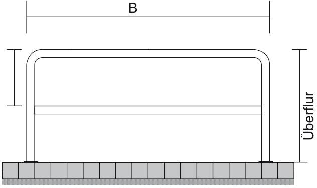 Technische Ansicht: Anlehn-/Absperrbügel -Sylt- aus Stahl, Höhe 1000 mm, zum Aufdübeln (Art. 448.62)