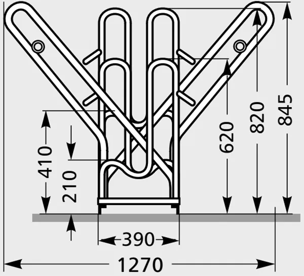 Fahrradständer Anlehnparker Typ 4500 XBF, ADFC Qualität, zweiseitige Radeinstellung - Technische Ansicht: zweiseitige Radeinstellung, Seitenansicht