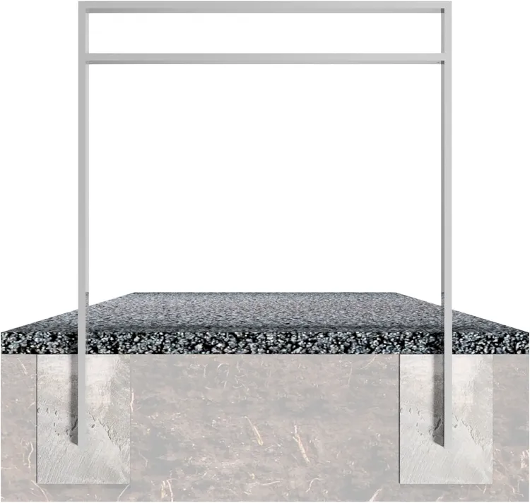 Anlehnbügel/Absperrbügel ′Spiekeroog′ 80 x 20 mm, H 800 mm, mit Querholm (kurzer Abstand), zum Einbetonieren - Modellbeispiel: ...