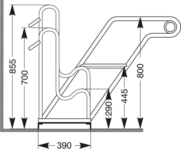Fahrradständer Anlehnbügel Typ 4600, einseitige Radeinstellung 90°, VSF all-ride zertifiziert - Technische Ansicht: Seitenansicht