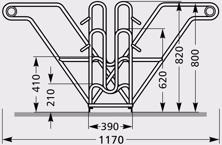 Fahrradständer Anlehnparker Typ 4600 XBF, ADFC Qualität, zweiseitige Radeinstellung - Technische Ansicht: zweiseitige Radeinstellung, Seitenansicht