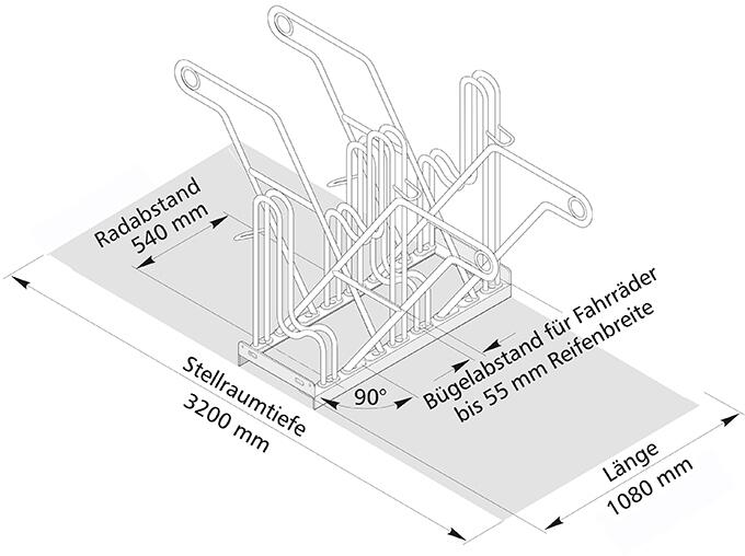 Technische Ansicht: zweiseitige Radeinstellung