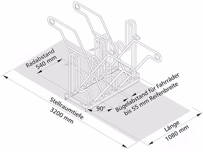 Fahrradständer Anlehnparker Typ 4600 XBF, ADFC Qualität, zweiseitige Radeinstellung - Technische Ansicht: zweiseitige Radeinstellung