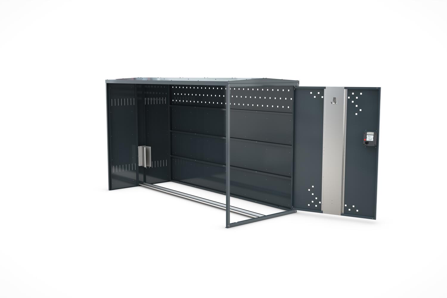 BikeBox 1 G Anbaueinheit, Flachdach, aus Stahlblech, modulare Bauweise