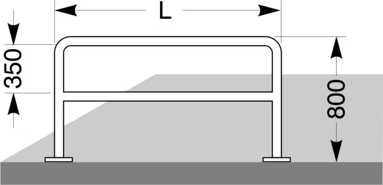 Anlehnbügel/Absperrbügel ′Typ 9200′ ø 48 mm aus Stahl, Höhe 800 mm, mit Querholm - Technische Ansicht: Maße des Anlehnbügels -Typ 9200- zum ...